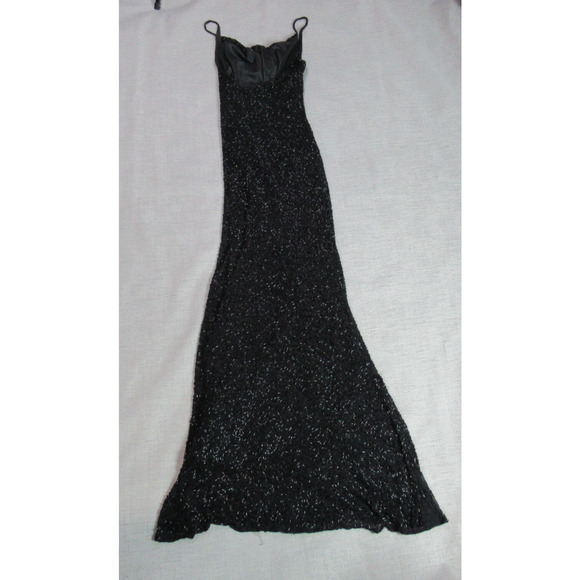 Vtg Stenay Black Beaded Evening Mermaid Dress Sz 10 Whimsigoth Prom Vamp 90s Y2K - Picture 10 of 14